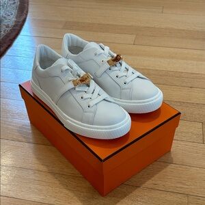 Hermes Day Sneaker Blanc Rose Gold Accent